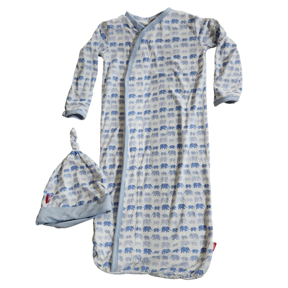 Magnetic Me NB-3M Blue Elephant Magnetic Gown and Knotted Hat Set Newborn Bamboo